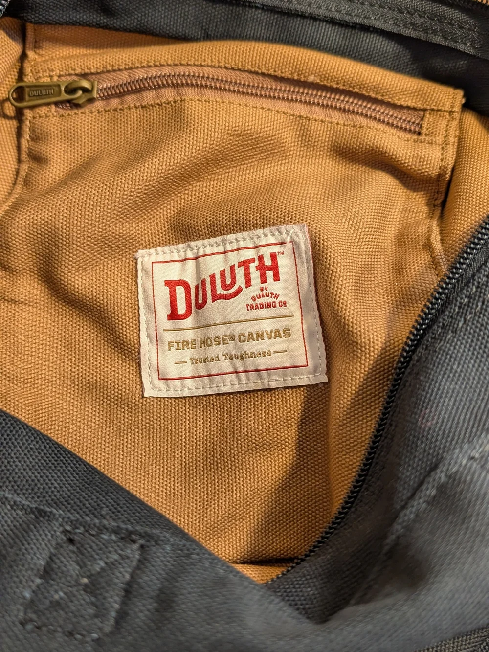 Duluth Trading Co Canvas Tote — Caramel Interior, Black Exterior